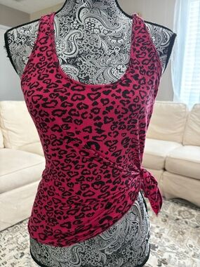 Vintage Revamped Rue21 Pink and Black Leopard Print Tank Top with Side Tie